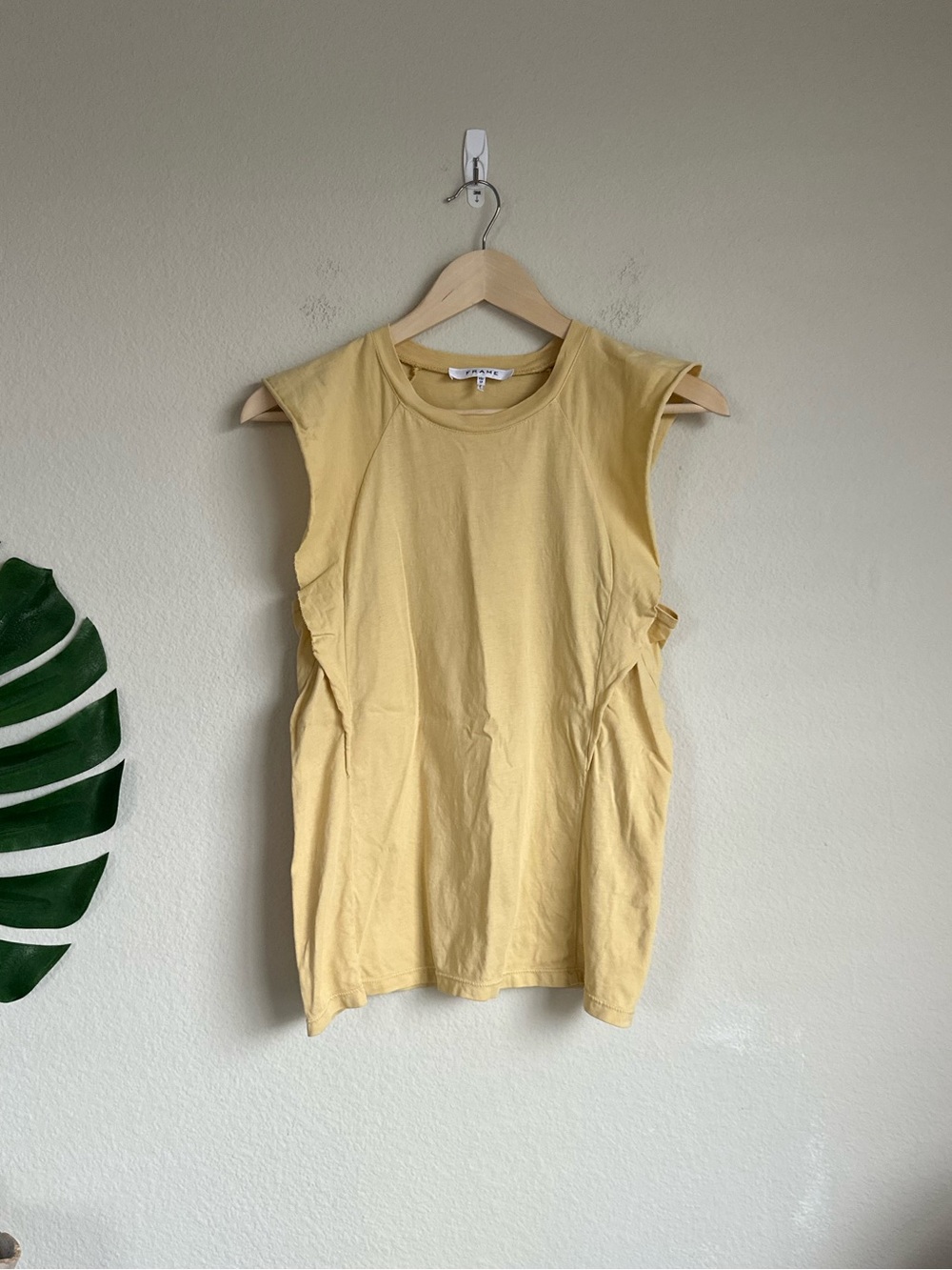 Frame Cotton Flutter Sleeve Summer Tee Muscle Tank in Cornsilk - Picture 2 of 9